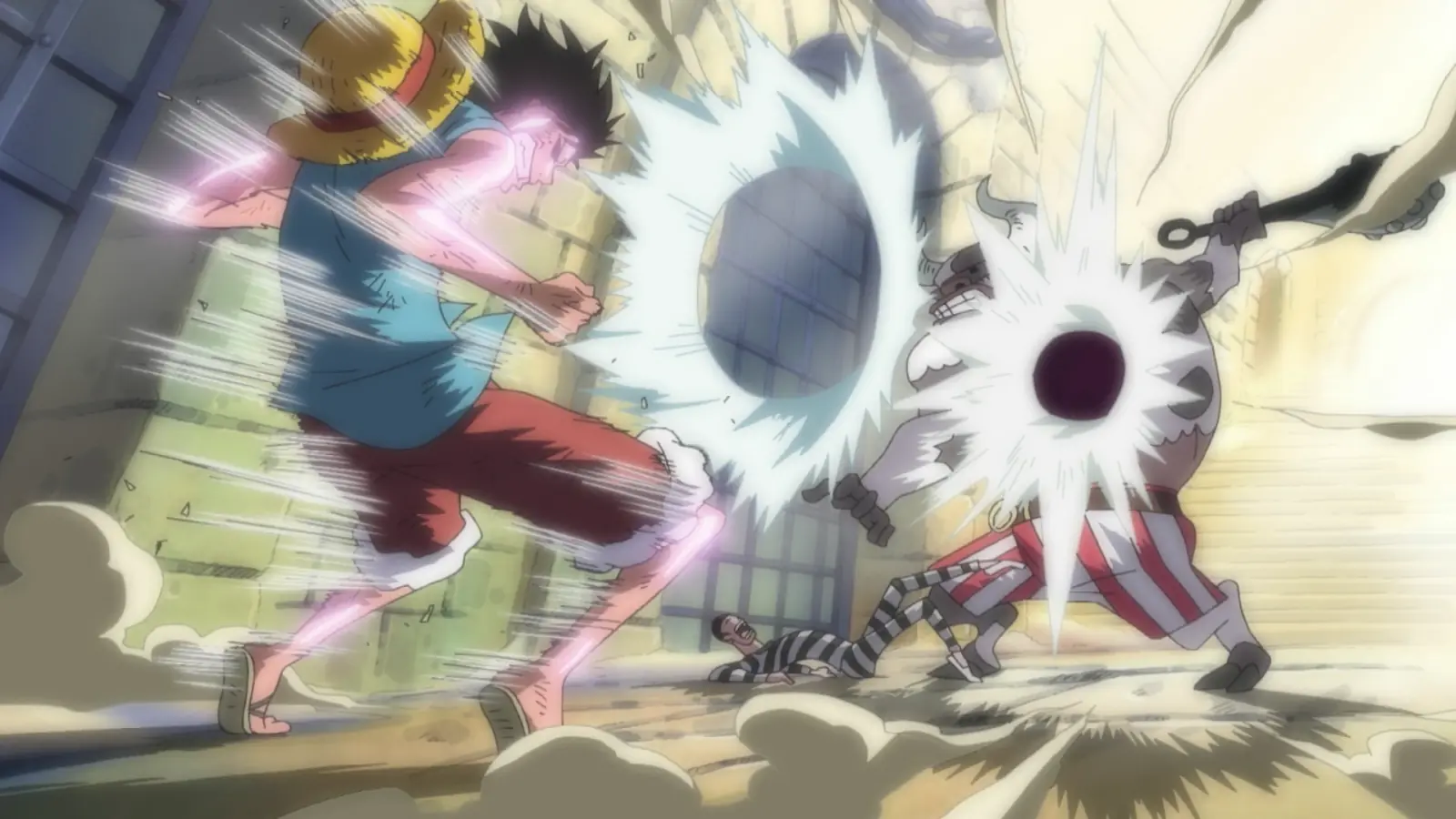 Luffy utilisant le Gomu Gomu no Jet Bazooka, One Piece